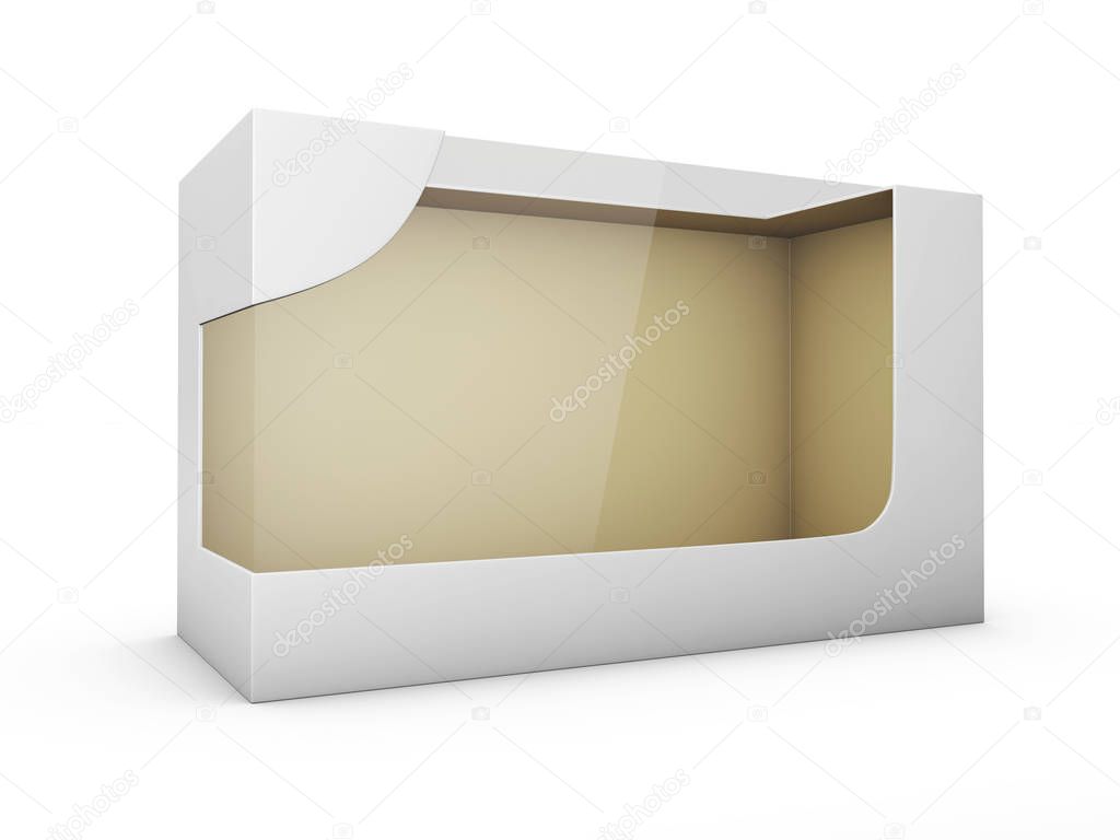 Product Cardboard Plastic Package Box With Window. 3d Illustration Isolated White.