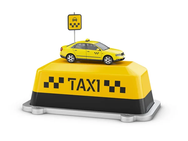 3d Illustration of taxi car on the Shield taxi isolated white background.