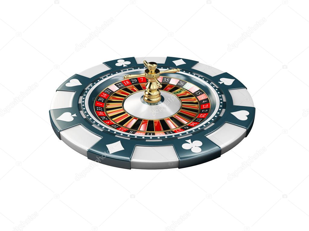 3d Illustration of casino chip with roulette, isolat white background