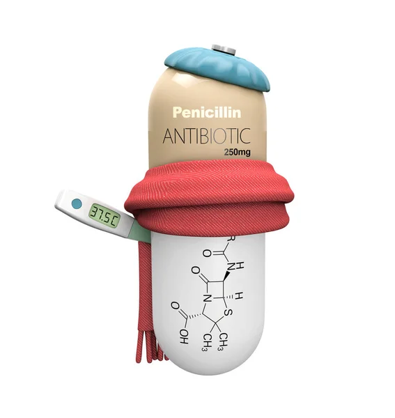 3d renderização pílula antibiótica é doente isolado fundo branco 3d ilustração — Fotografia de Stock