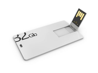 Beyaz plastik usb kart mockup, 3d resimde boş. Ziyaret flash sürücü namecard 32 Gb için sahte