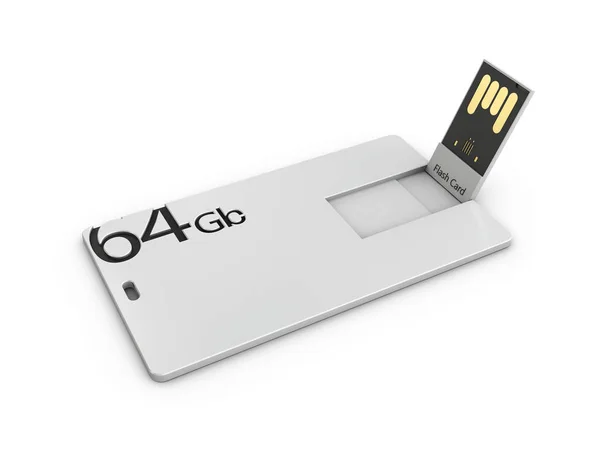 Blank white plastic usb card mockup, 3d Illustration. Visiting flash drive namecard mock up for 64 Gb