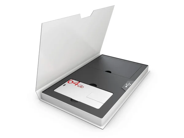 Blank vit plast USB-kort mockup i rutan 3d Illustration — Stockfoto