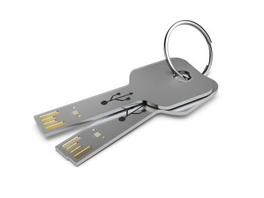 USB kart mockup bir anahtar, 3d çizim şeklinde. Flash sürücü kadar sahte ziyaret