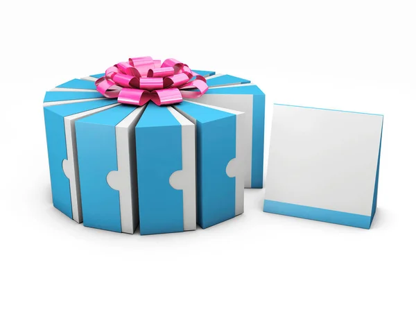 Biały, niebieski kartony na tort lub ciasto. ilustracja 3D — Zdjęcie stockowe
