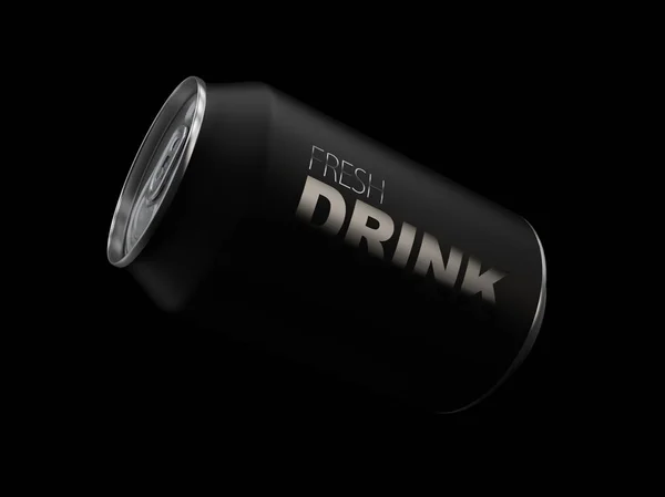 3D Rendering of Blank Aluminium Soft Drink Can On Black Background. — Stock Photo, Image