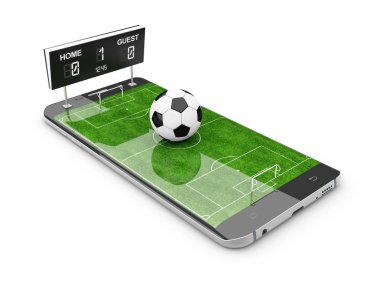 Telefonu futbol sahası olarak akıllı, online izle, online kavramı, 3d çizim bahis.