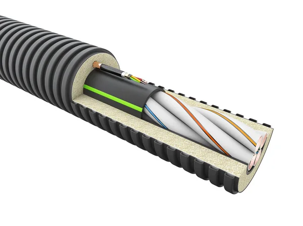 Fiber Optiska Kabeln Detalj Render Isolerade Vit — Stockfoto