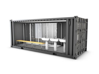 Banyo, yeniden kullanmak üzere konteyner kavramı 3d çizim