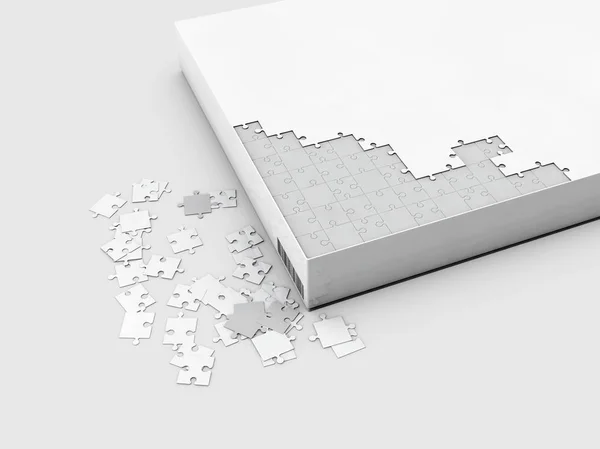 Ilustração 3d de caixa de quebra-cabeça de papel isolado no fundo branco — Fotografia de Stock