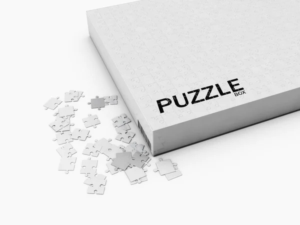 3d Illustration of Paper jigsaw puzzle box isolated on white background — Stock Photo, Image