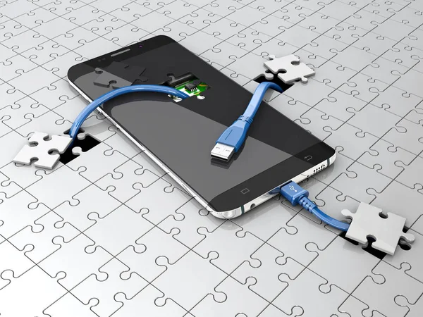 Entwicklung eines neuen Konzepts für Smartphones. mobile Ladetechnologie 3D-Abbildung — Stockfoto