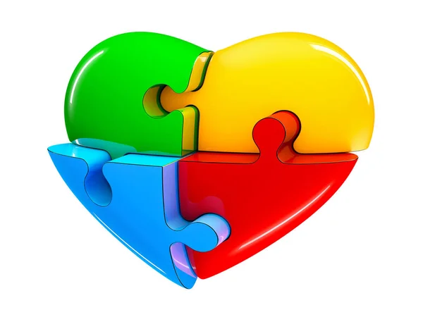 4 part jigsaw puzzle heart diagram illustration isolated on white background — Stock Photo, Image