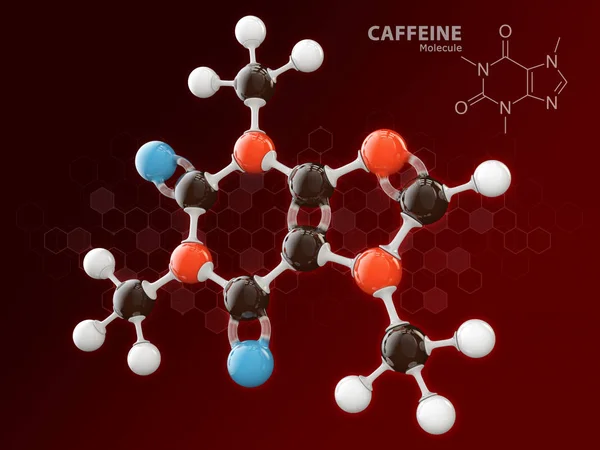Ilustrație Modelului Molecular Cafeină Izolat Roșu — Fotografie, imagine de stoc
