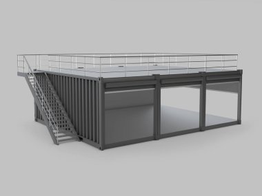 Eski nakliye konteyner, 3d illüstrasyon izole gri dönüştürülür