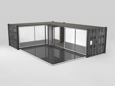Eski nakliye konteyner, 3d illüstrasyon izole gri dönüştürülür.