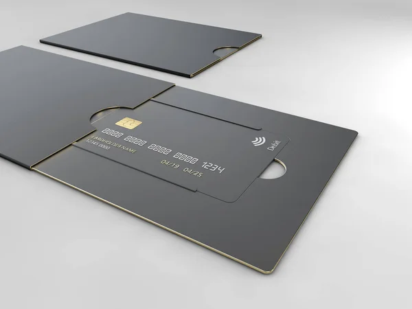 Mockup carte di credito in bianco nero su sfondo grigio. Illustrazione 3d — Foto Stock