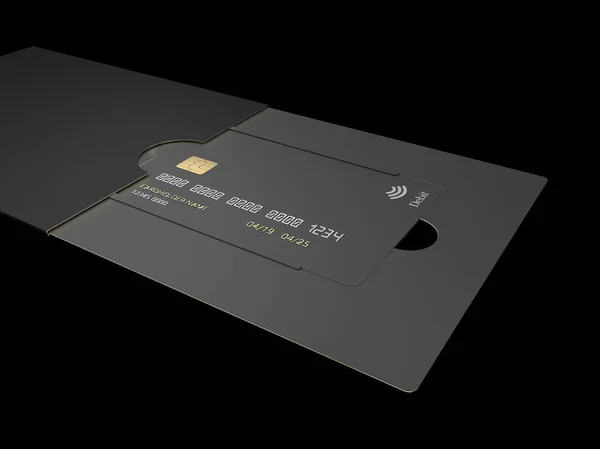 Mockup carte di credito in bianco nero isolato su sfondo nero illustrazione 3d — Foto Stock