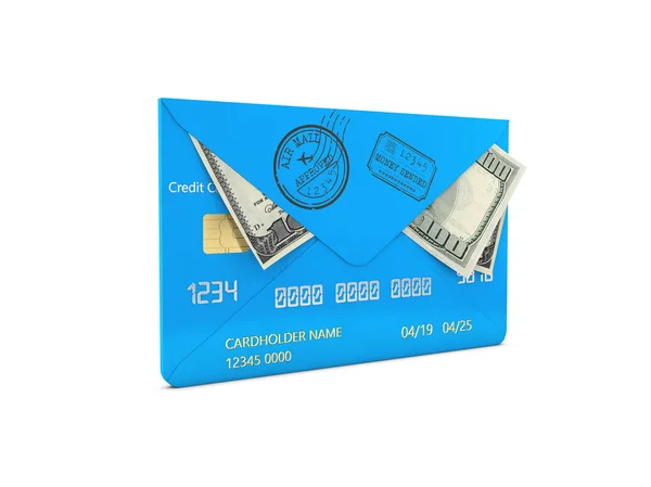 3d Illustration de billets de cent dollars dans une enveloppe, concept de transfert d'argent — Photo