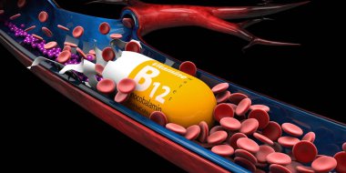 B12 vitamini kapsülü 3D çizim Viyana içinde çözülür