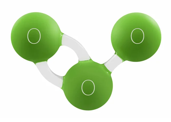 Yeşil ozon molekül üzerinde beyaz izole 3D çizimi — Stok fotoğraf