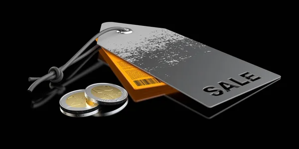 3D obrázek šedé a oranžové cenovky s euro mince izolované černá — Stock fotografie