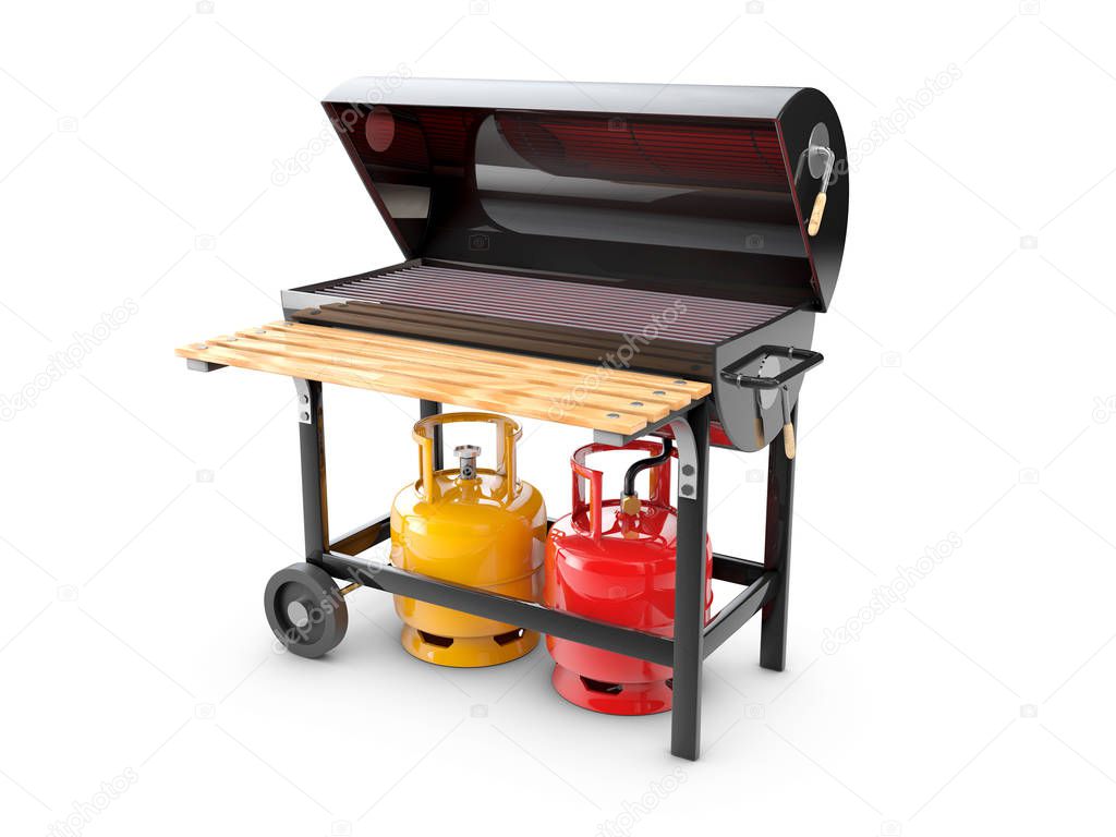 3d Illustration of a stainless steel gas barbeque or grill