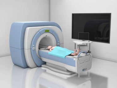 MRI tarayıcısı. Vücudun manyetik rezonans görüntüleme. Tıp teşhis kavramı 3D Illustration.