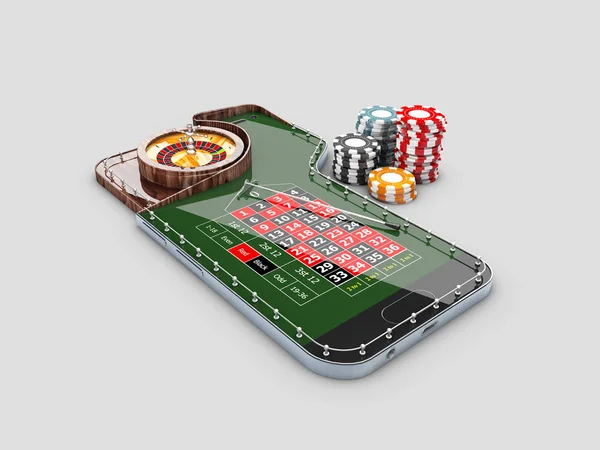 3d Gerçekçi casino rulet masa, telefon ekranında İllüstrasyon. Casino online konsept — Stok fotoğraf