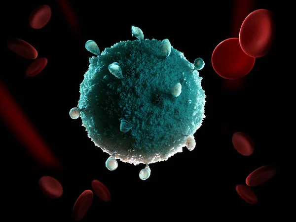 3D vykreslený virus v krevním proudu v barevném pozadí — Stock fotografie