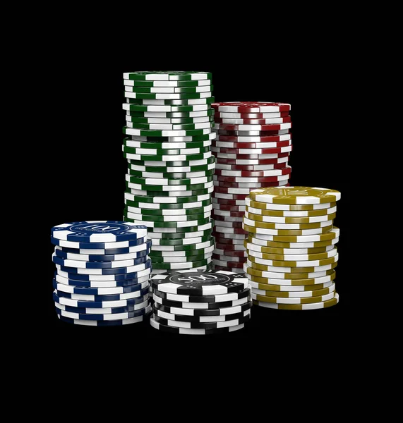 Ilustración 3d de chips de casino aislados en negro tema realista —  Fotos de Stock