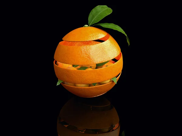 3d Illustration of Orange fruit with orange leaves — Stock Photo, Image