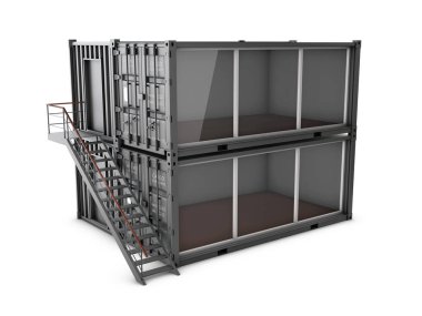 Eski nakliye konteyner, 3d illüstrasyon izole gri dönüştürülür