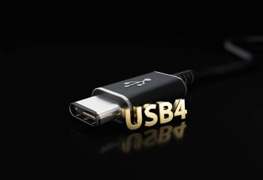 Usb Type C veya Usb 4 konektör kablo hattı art 3d İllüstrasyon