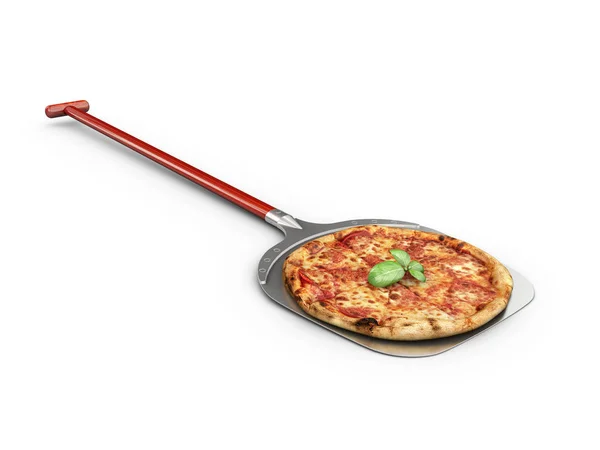 3d Illustrazione della fetta di pizza calda con formaggio fuso, isolato bianco — Foto Stock