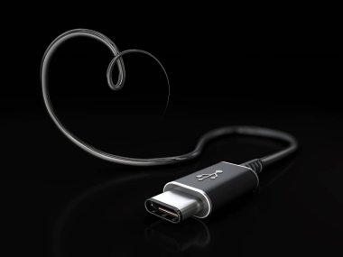 Usb Type C veya Usb 4 konektör kablo hattı art 3d İllüstrasyon