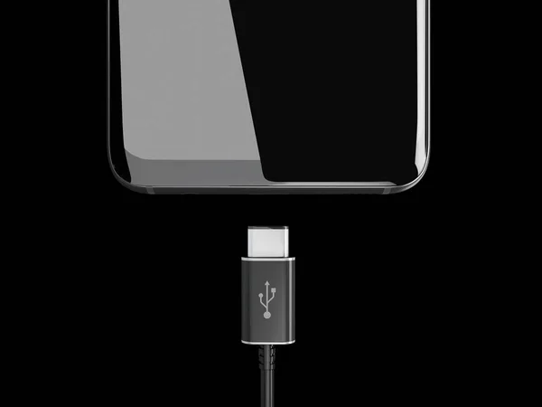 3d Illustratie van Usb kabel voor smartphone op zwarte achtergrond. — Stockfoto