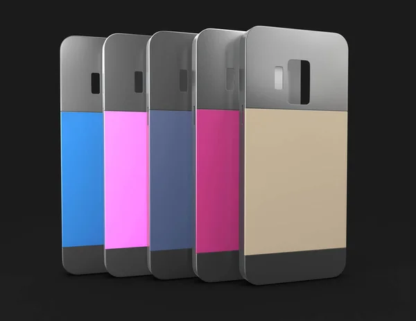 Ilustración 3d de cubiertas traseras de teléfonos inteligentes sobre un fondo negro — Foto de Stock