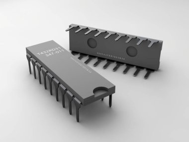 Beyaz arkaplanda izole edilmiş 3d Elektronik Transistör Hazırlama, kırpma yolu dahil.