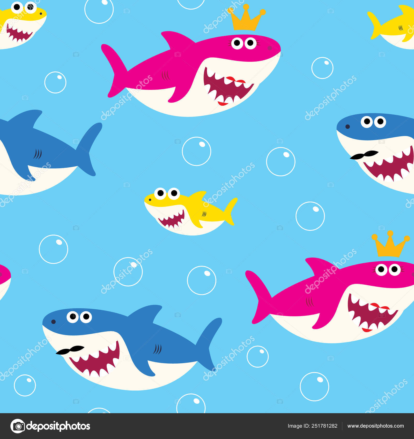 Baby Shark Seamless Pattern Vector Drawing Cute Kids Blue Background Stock  Vector Image by ©Abdilahreptil #251781282