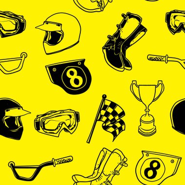 Vintage Enduro motosiklet Dirt Bike Trail grafik set simge vektör Dikişsiz desen