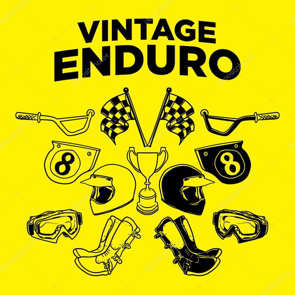 Vintage Enduro Motorcycle Dirt bike Trail Graphic set Icon vector