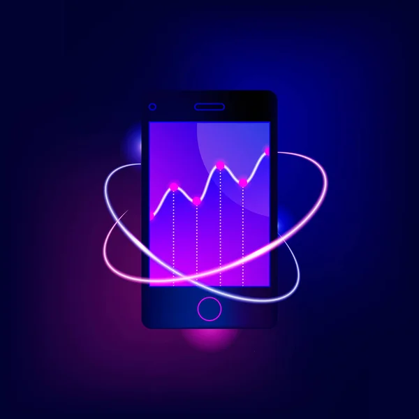 Analyse des tendances du marché sur smartphone avec graphique linéaire . — Image vectorielle