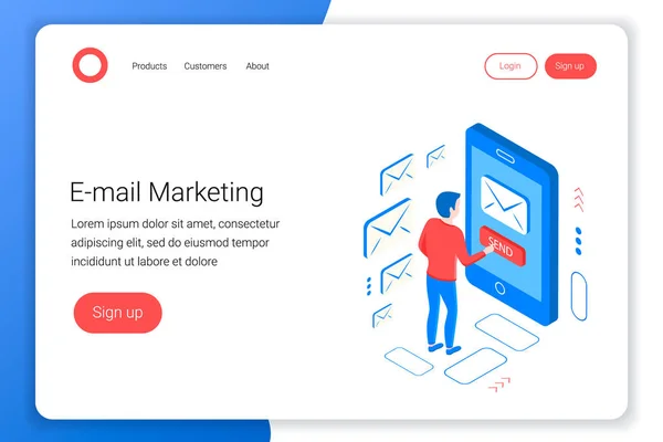 Email marketing concetto isometrico . — Vettoriale Stock