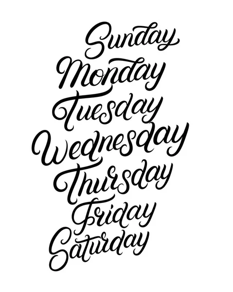 Days of a week hand written lettering. — Stock Vector