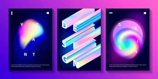Uppsättning av kreativ design affischer med pulserande gradient former, kreativ typografi. — Stock vektor