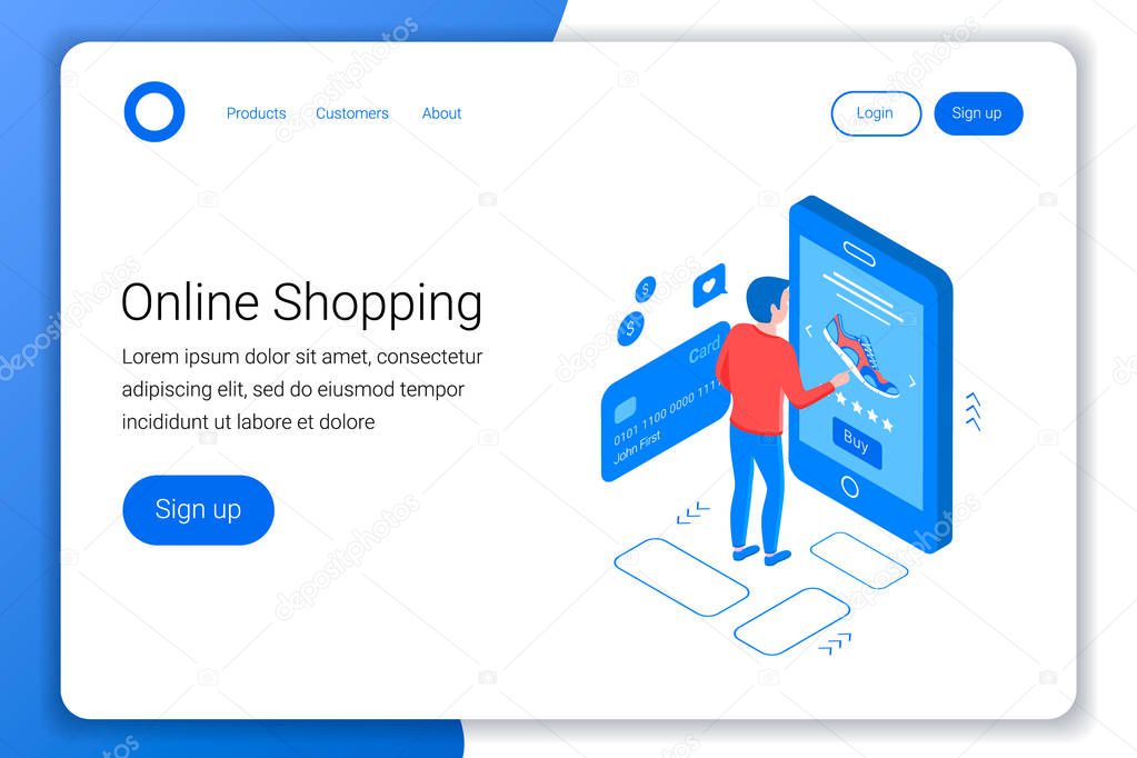 Online shopping isometric concept.