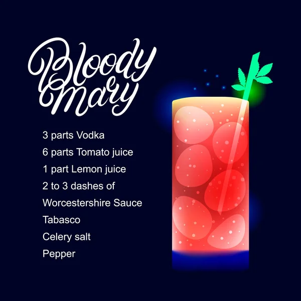 Bloody Mary alcohol cocktail recipe. — Stock Vector