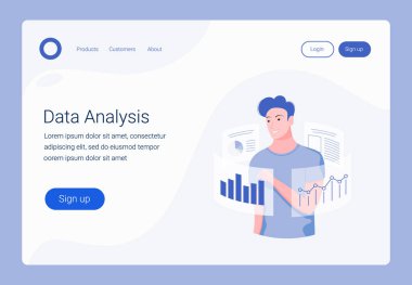 Data analysis landing page template. clipart
