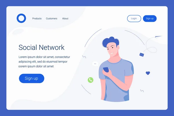 Plantilla de landing page de chat en redes sociales . — Archivo Imágenes Vectoriales